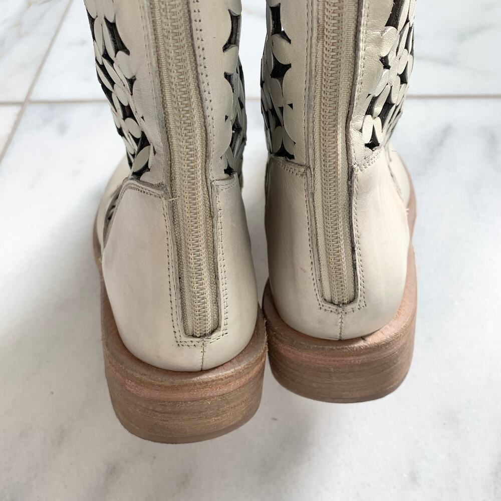Free People Flower Power Cut Out Lace Up Leather Combat Boot Ivory Size 37 - Picture 8 of 11